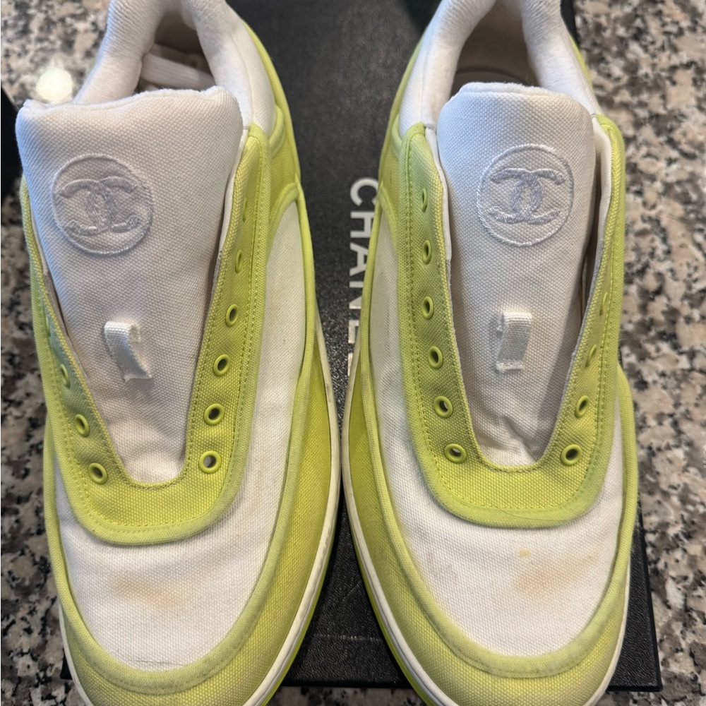 CHANEL White and Yellow Sneakers